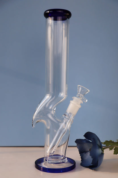 Classic Straight clear hook designed Glass Bong with Ultimate Purity and Strength, Elegant Hook Glass Bong with Blue Accents, Premium Water Pipe Collector's Edition blue hook staight tube