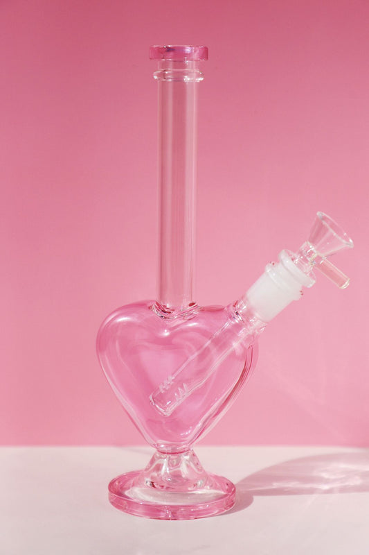Lovestruck Pink Heart Glass Bong with Precision Percolator, Romantic Bong Design for Valentine’s Day, crafted from Pink Borosilicate Glass for Smooth, Clean Hits, Handmade Girly Bong perfect for Love-Themed Collections