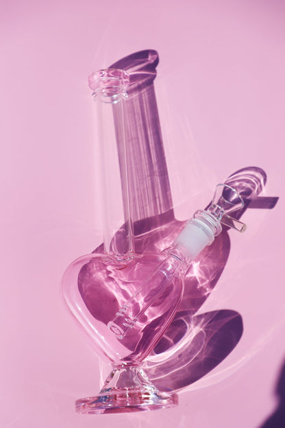 Lovestruck Pink Heart Glass Bong with Precision Percolator, Romantic Bong Design for Valentine’s Day, crafted from Pink Borosilicate Glass for Smooth, Clean Hits, Handmade Girly Bong perfect for Love-Themed Collections