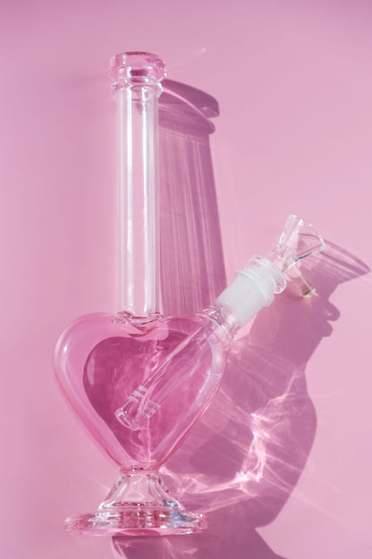 Lovestruck Pink Heart Glass Bong with Precision Percolator, Romantic Bong Design for Valentine’s Day, crafted from Pink Borosilicate Glass for Smooth, Clean Hits, Handmade Girly Bong perfect for Love-Themed Collections