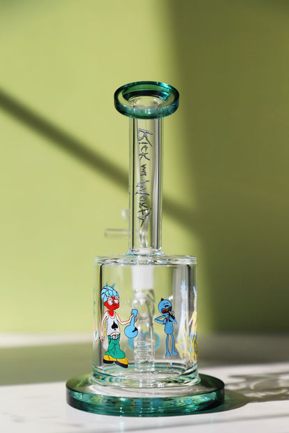Rick and Morty Glass Bong Collector's Edition, featuring cartoon water pipe design, collectible smoking gear from pop culture, made of durable borosilicate glass, a unique and thematic smoking accessory for enthusiasts smoking water pipe, straight tube.