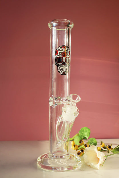 Straight Thick Coco and Skull Kitty Glass Bongs, durable thick glass smoking water pipes, smoke shop high quality bongs with skull and kitten design, functional glass art for collectors, luxury art bong,staight tube,smoking tube,pink girly bong 2