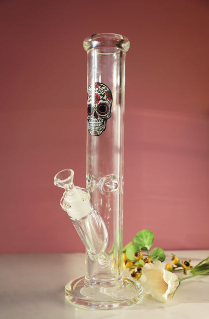 Straight Thick Coco and Skull Kitty Glass Bongs, durable thick glass smoking water pipes, smoke shop high quality bongs with skull and kitten design, functional glass art for collectors, luxury art bong,staight tube,smoking tube,pink girly bong 3