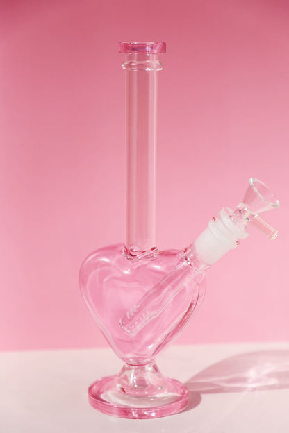 Lovestruck Pink Heart Glass Bong with Precision Percolator, Romantic Bong Design for Valentine’s Day, crafted from Pink Borosilicate Glass for Smooth, Clean Hits, Handmade Girly Bong perfect for Love-Themed Collections