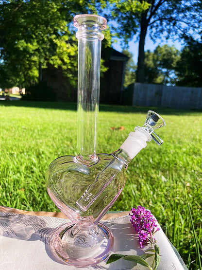 Lovestruck Pink Heart Glass Bong with Precision Percolator, Romantic Bong Design for Valentine’s Day, crafted from Pink Borosilicate Glass for Smooth, Clean Hits, Handmade Girly Bong perfect for Love-Themed Collections