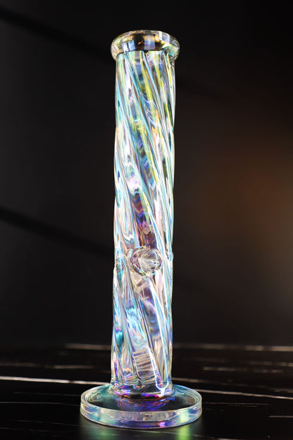 Experience a kaleidoscope of colors with this Thick, Iridescent Glass Bong. Its durable, high-quality borosilicate glass is sculpted into a Straight, Smooth-Hitting Water Pipe, an artistic smoking accessory offering both beauty and functionality. Its sleek design ensures stability for a premium, smooth hit every time. The color-changing, iridescent finish captivates with a symphony of hues, making it a unique and durable waterpipe for any collection.420